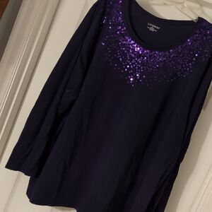 Catherines Navy and Purple Sequin Long Sleeve Top